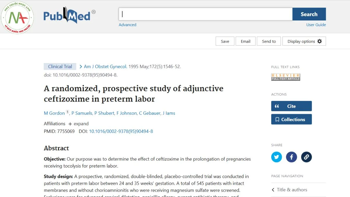 A randomized, prospective study of adjunctive ceftizoxime in preterm labor
