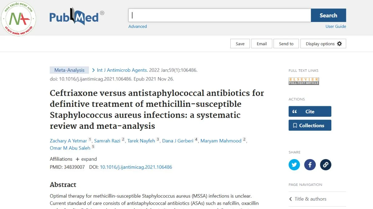 Ceftriaxone versus antistaphylococcal antibiotics for definitive treatment of methicillin-susceptible Staphylococcus aureus infections: a systematic review and meta-analysis