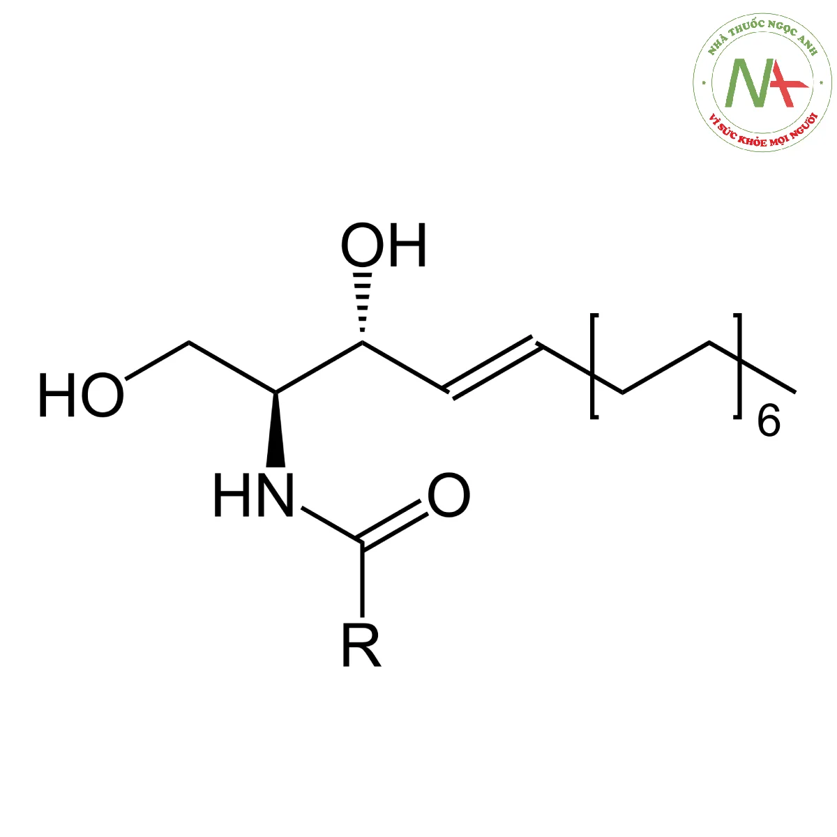 Ceramid. R đại diện cho phần alkyl của axit béo.