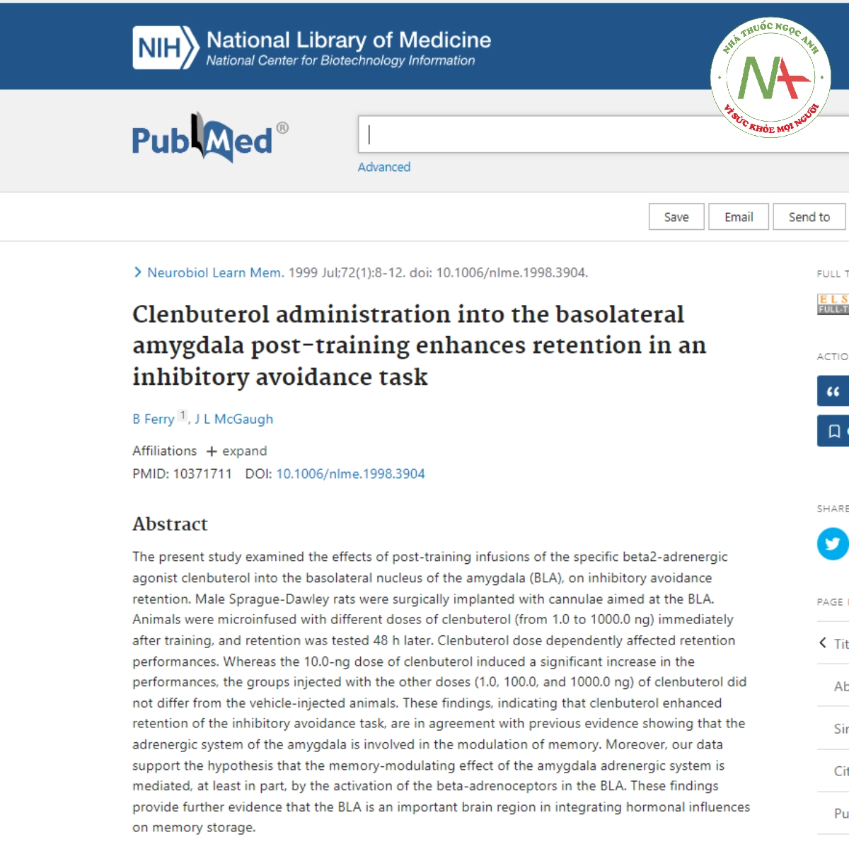 Clenbuterol administration into the basolateral amygdala post-training enhances retention in an inhibitory avoidance task