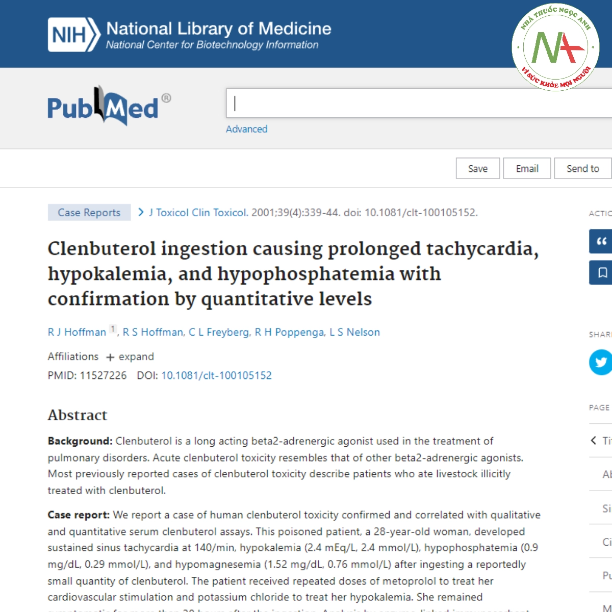 Clenbuterol ingestion causing prolonged tachycardia, hypokalemia, and hypophosphatemia with confirmation by quantitative levels