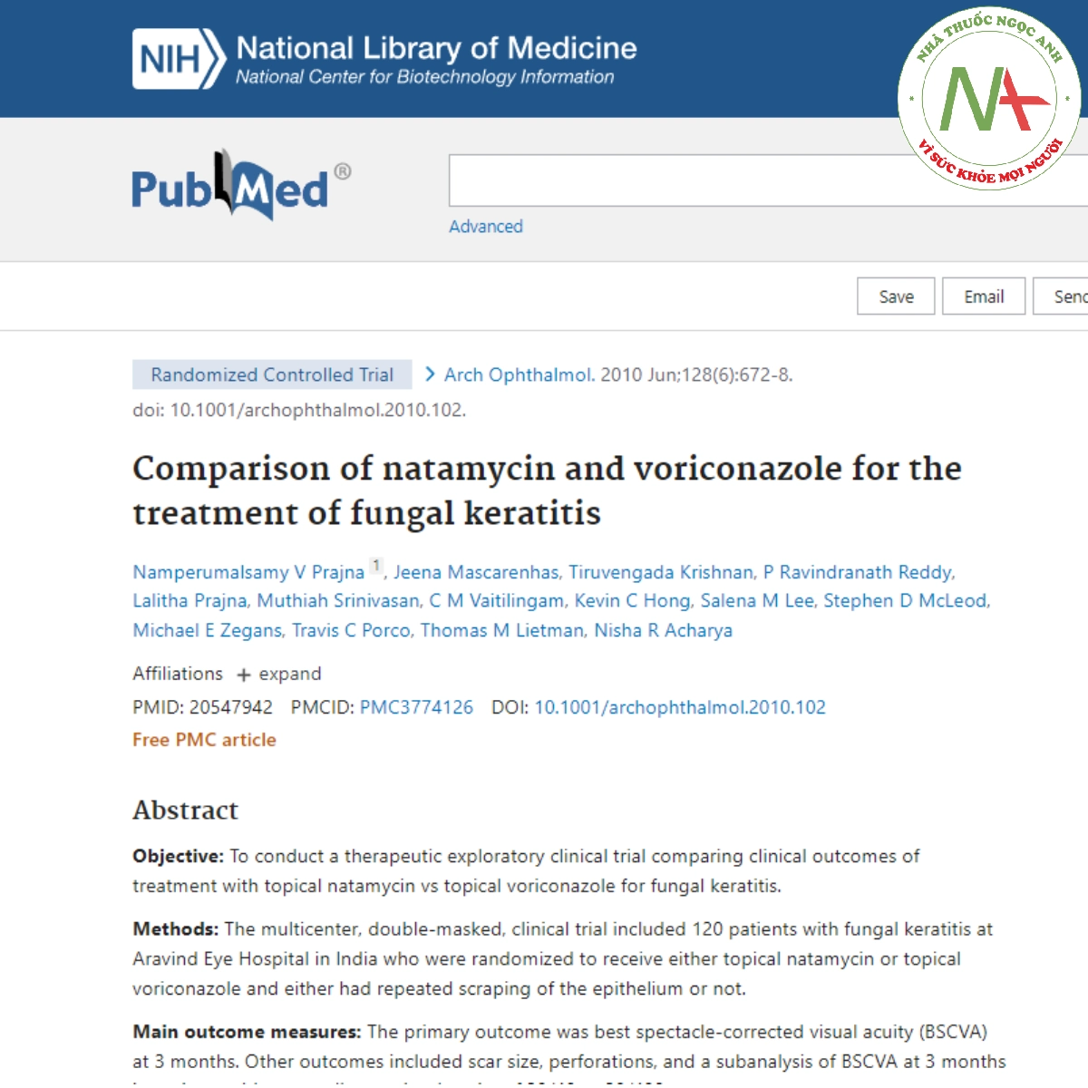 Comparison of natamycin and voriconazole for the treatment of fungal keratitis
