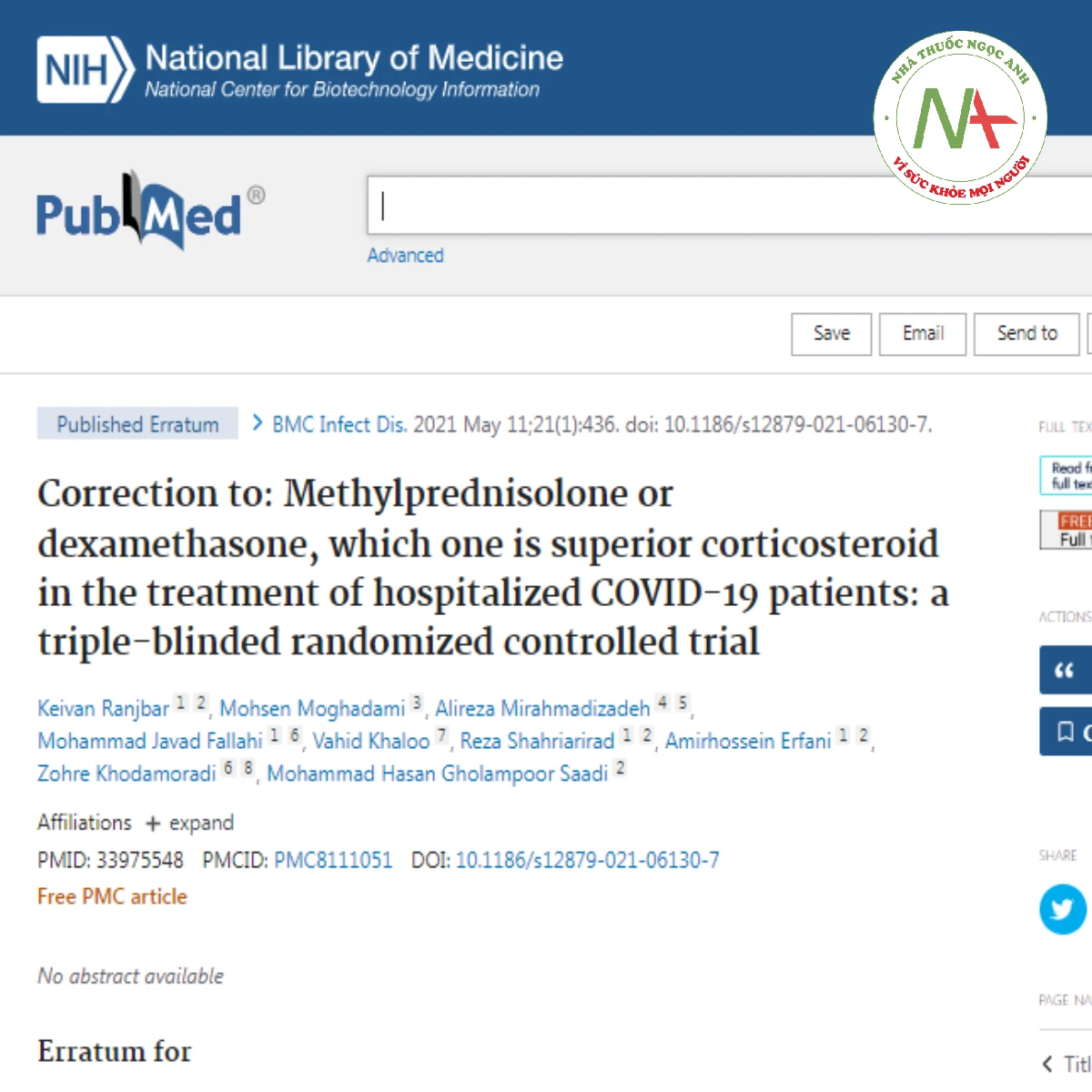 Correction to: Methylprednisolone or dexamethasone, which one is superior corticosteroid in the treatment of hospitalized COVID-19 patients: a triple-blinded randomized controlled trial