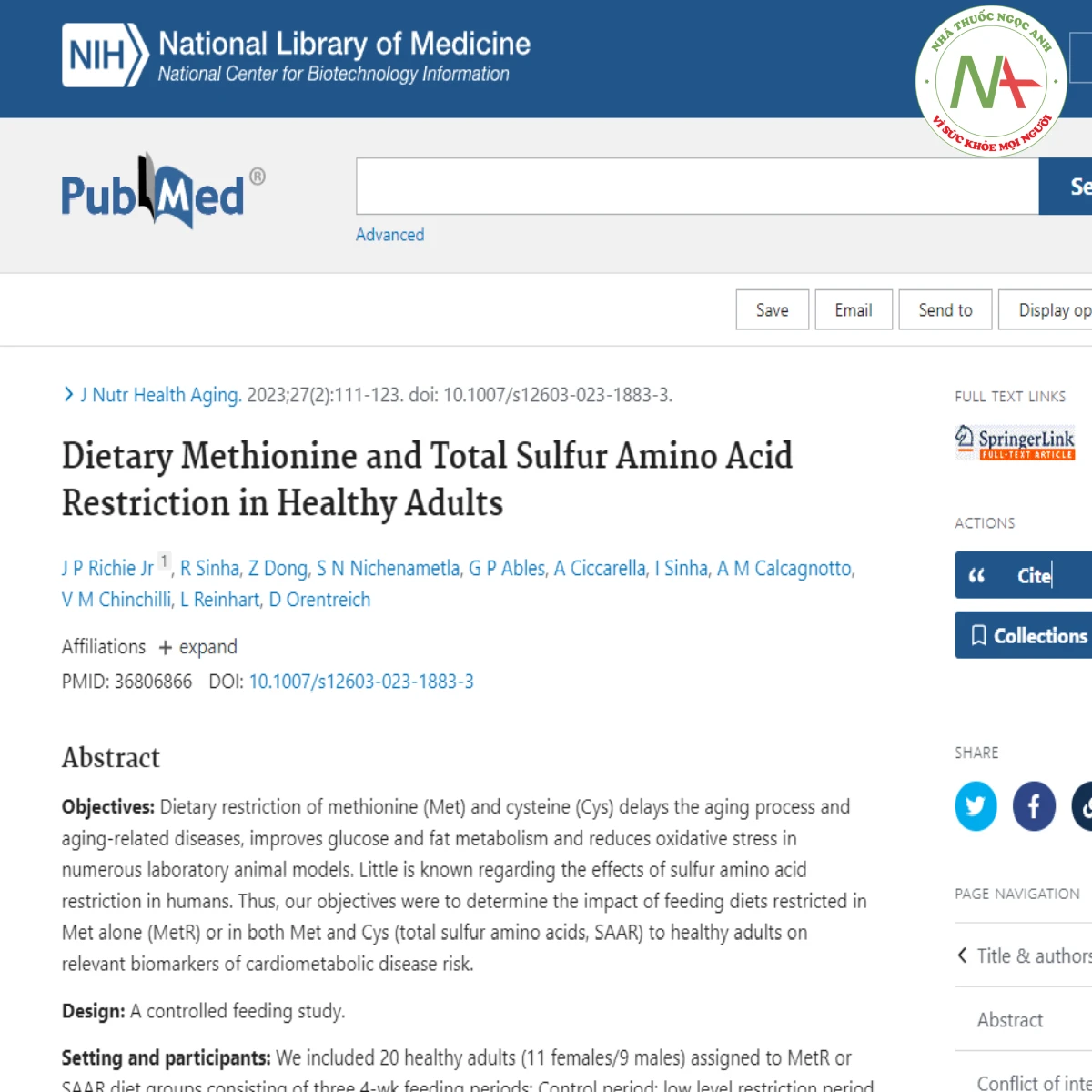 Dietary Methionine and Total Sulfur Amino Acid Restriction in Healthy Adults