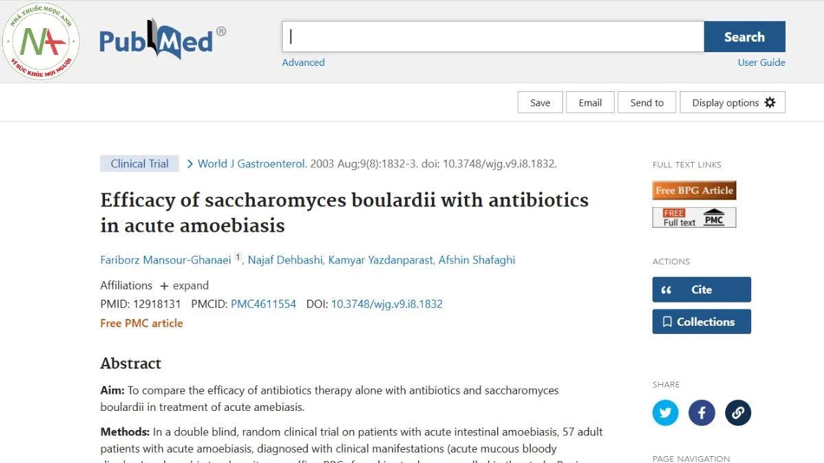 Efficacy of saccharomyces boulardii with antibiotics in acute amoebiasis
