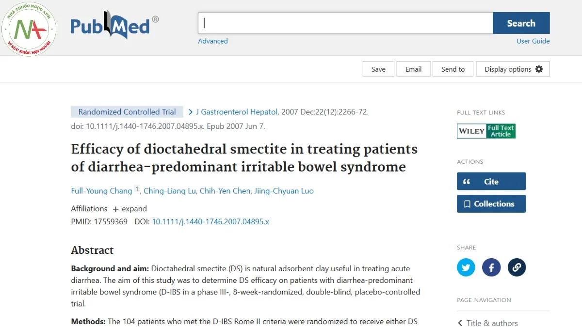 Efficacy of dioctahedral smectite in treating patients of diarrhea-predominant irritable bowel syndrome