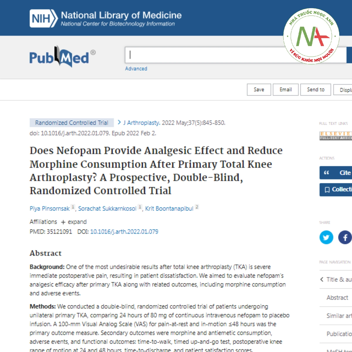 Does Nefopam Provide Analgesic Effect and Reduce Morphine Consumption After Primary Total Knee Arthroplasty_ A Prospective, Double-Blind, Randomized Controlled Trial