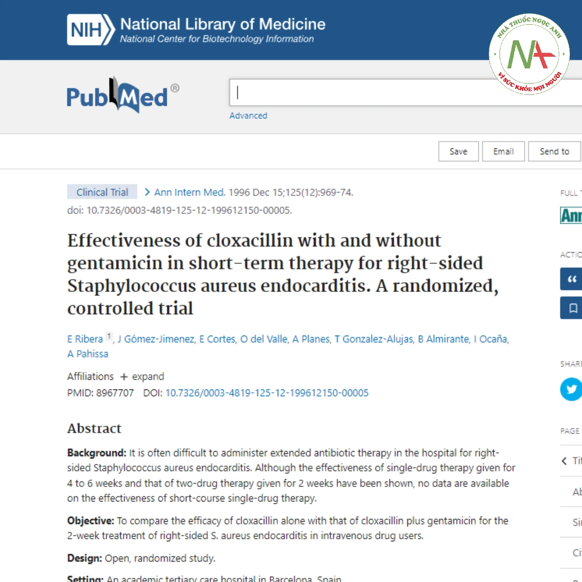 Effectiveness of cloxacillin with and without gentamicin in short-term therapy for right-sided Staphylococcus aureus endocarditis. A randomized, controlled trial