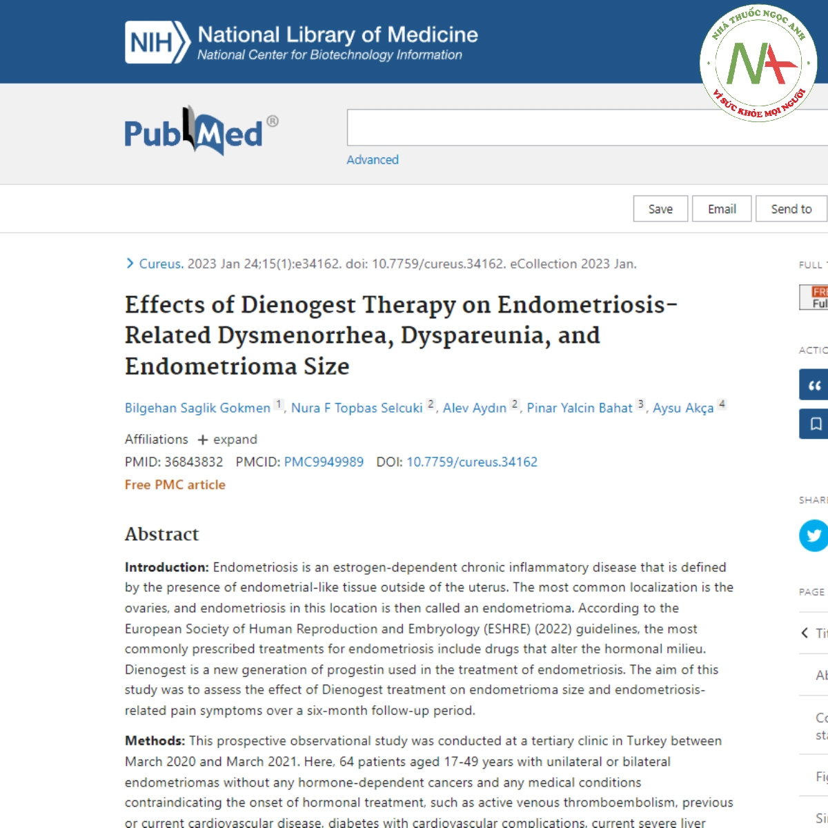 Effects of Dienogest Therapy on Endometriosis-Related Dysmenorrhea, Dyspareunia, and Endometrioma Size