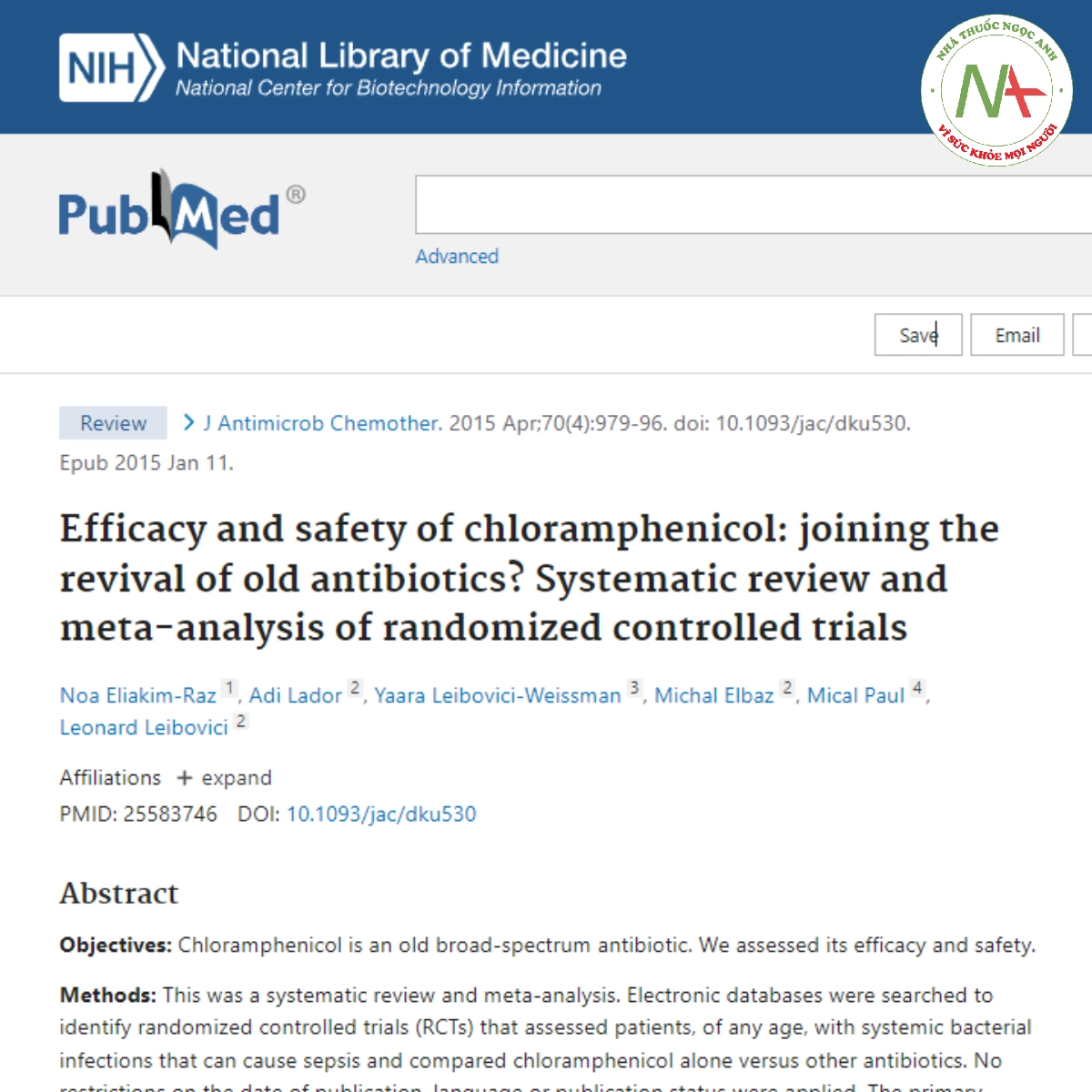 Efficacy and safety of chloramphenicol: joining the revival of old antibiotics? Systematic review and meta-analysis of randomized controlled trials