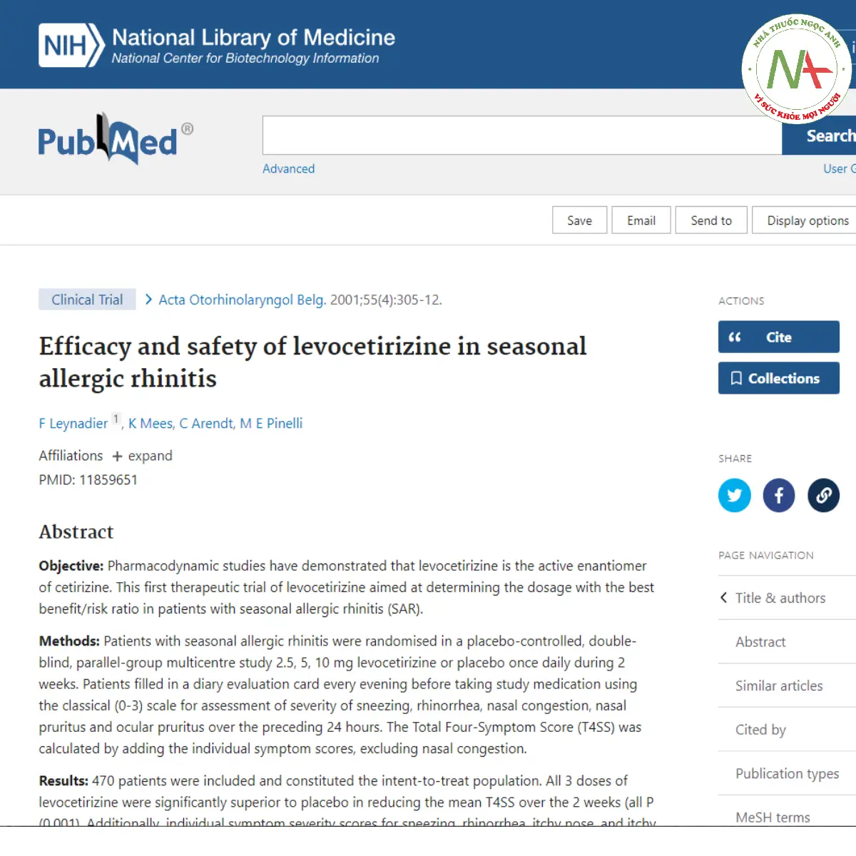 Efficacy and safety of levocetirizine in seasonal allergic rhinitis