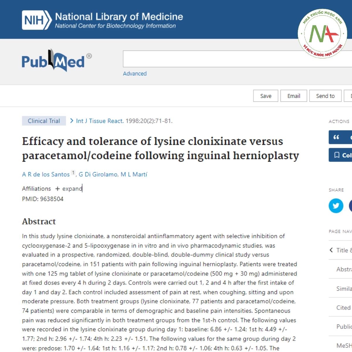 Efficacy and tolerance of lysine clonixinate versus paracetamol/codeine following inguinal hernioplasty