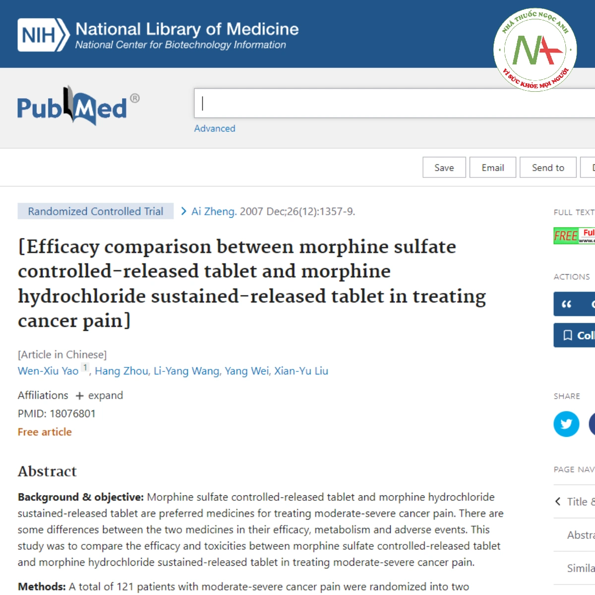 Efficacy comparison between morphine sulfate controlled-released tablet and morphine hydrochloride sustained-released tablet in treating cancer pain