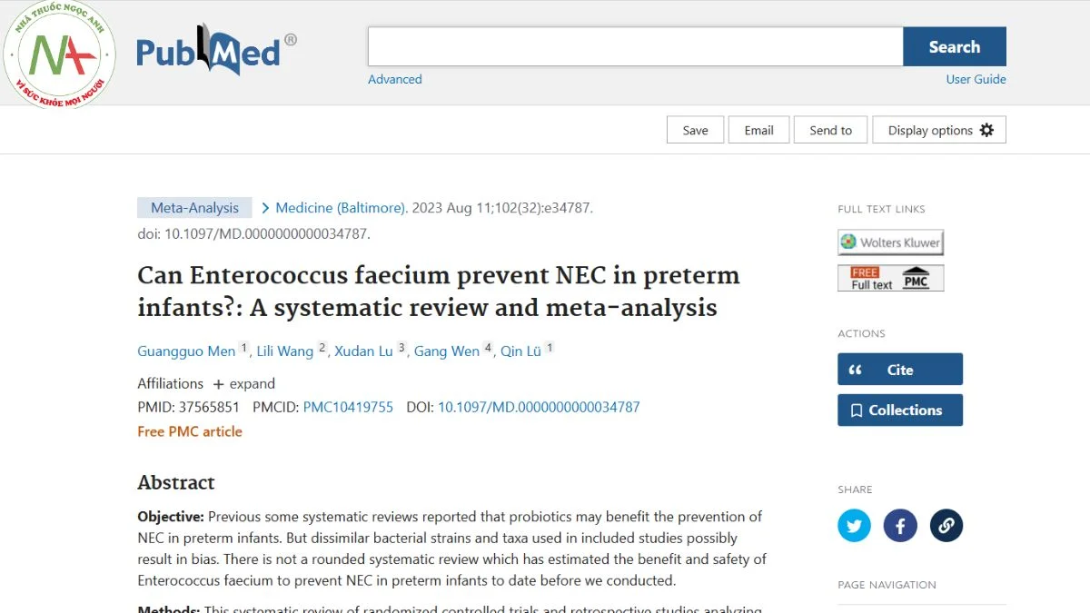 Can Enterococcus faecium prevent NEC in preterm infants?: A systematic review and meta-analysis