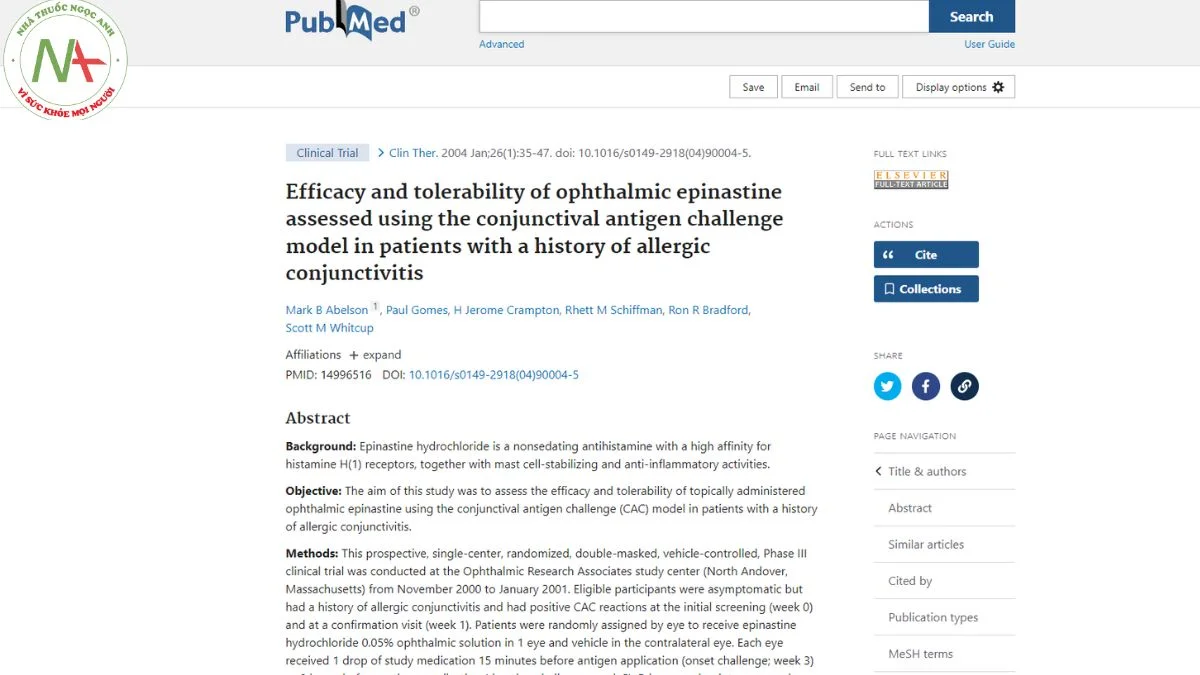 Efficacy and tolerability of ophthalmic epinastine assessed using the conjunctival antigen challenge model in patients with a history of allergic conjunctivitis