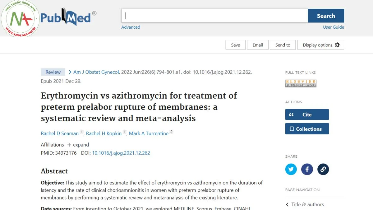 Erythromycin vs azithromycin for treatment of preterm prelabor rupture of membranes: a systematic review and meta-analysis