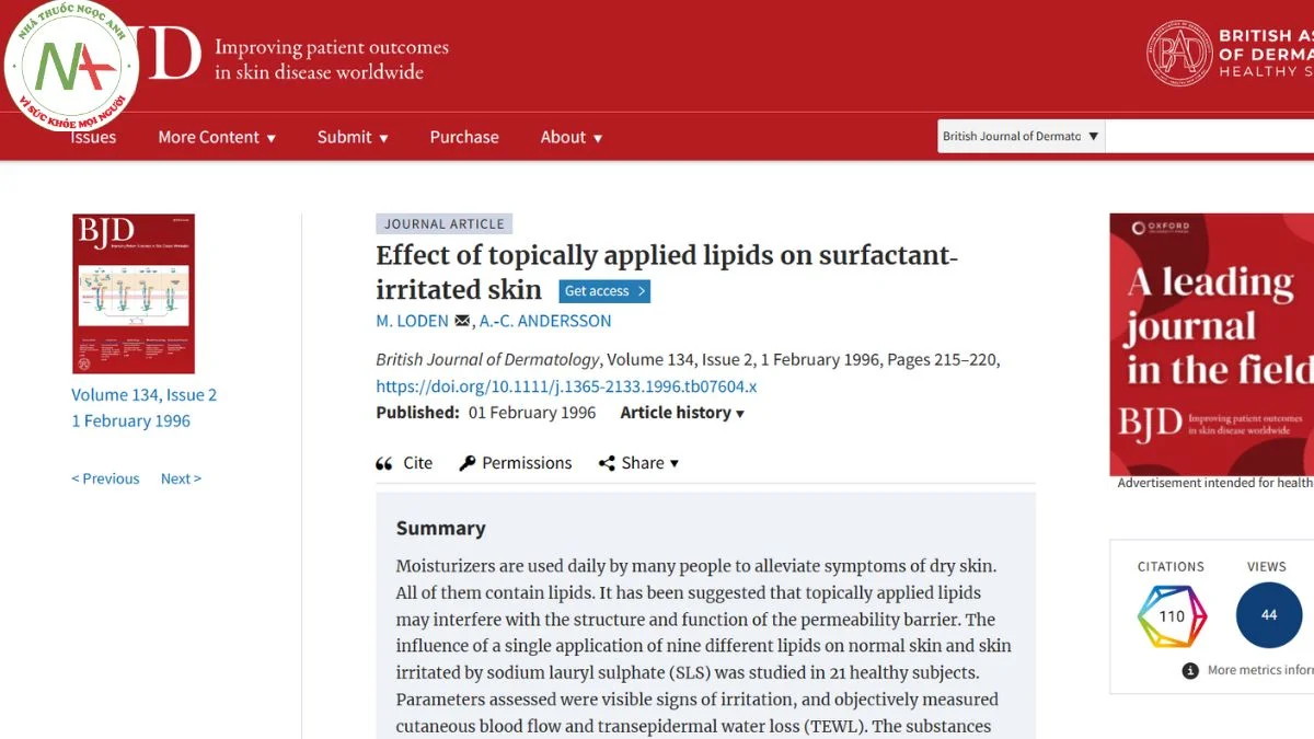 Effect of topically applied lipids on surfactant‐irritated skin