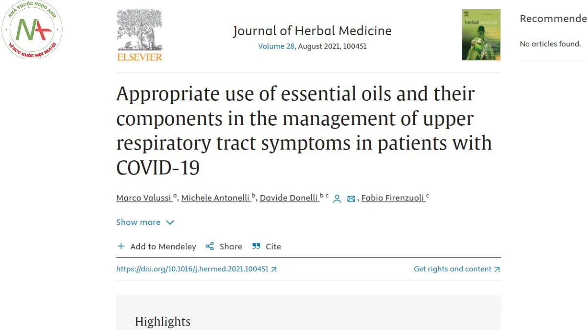 Appropriate use of essential oils and their components in the management of upper respiratory tract symptoms in patients with COVID-19