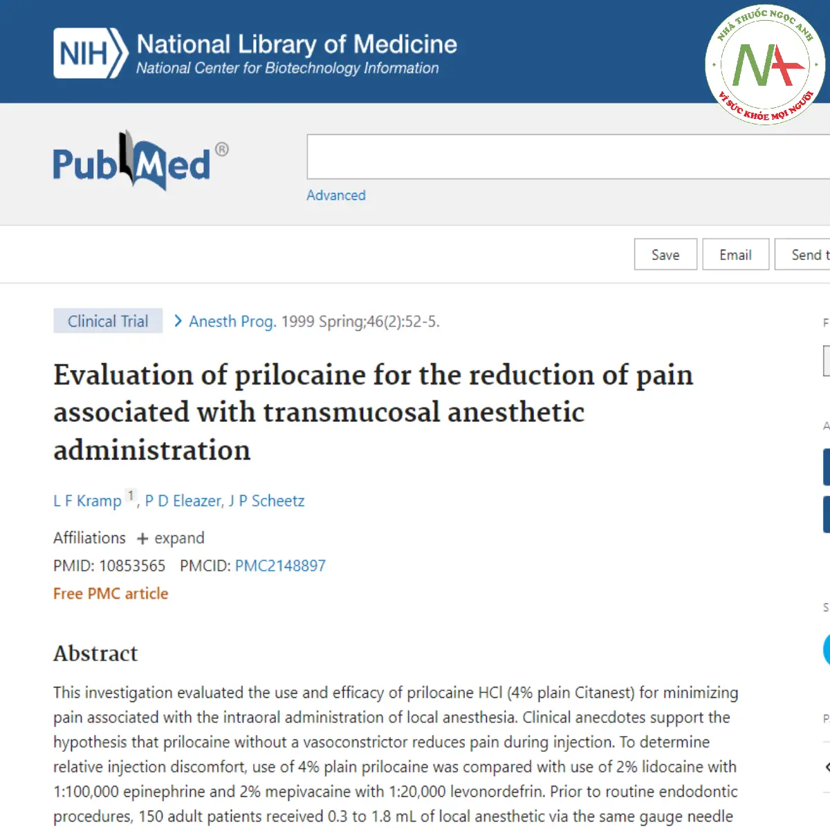 Evaluation of prilocaine for the reduction of pain associated with transmucosal anesthetic administration