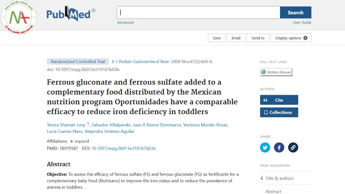 Ferrous gluconate and ferrous sulfate added to a complementary food distributed by the Mexican nutrition program Oportunidades have a comparable efficacy to reduce iron deficiency in toddlers
