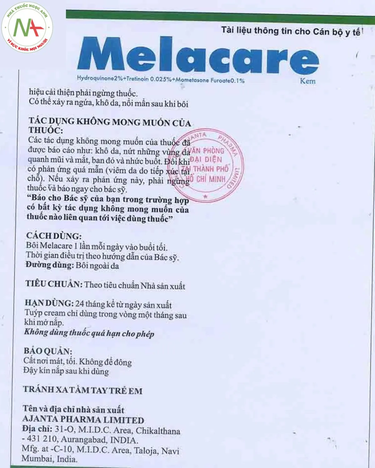 Tờ hướng dẫn sử dụng Melacare