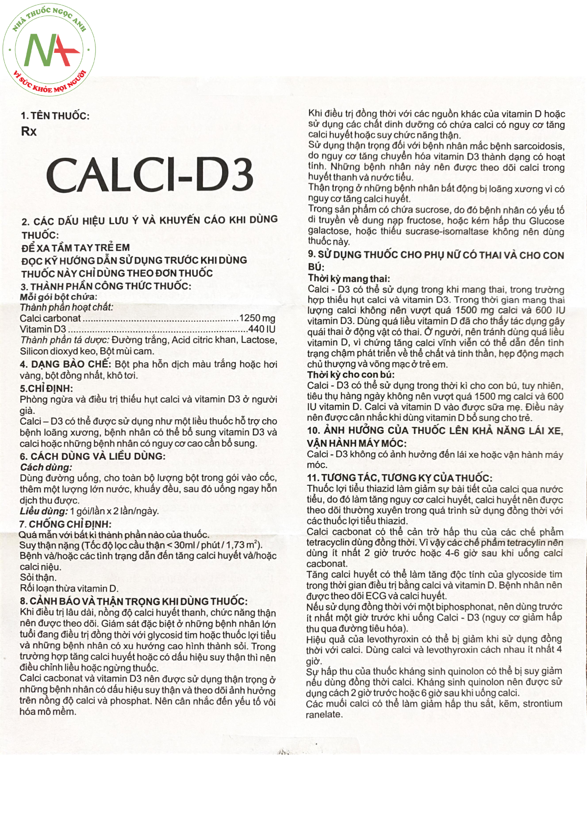 Hướng dẫn sử dụng thuốc Calci-D3