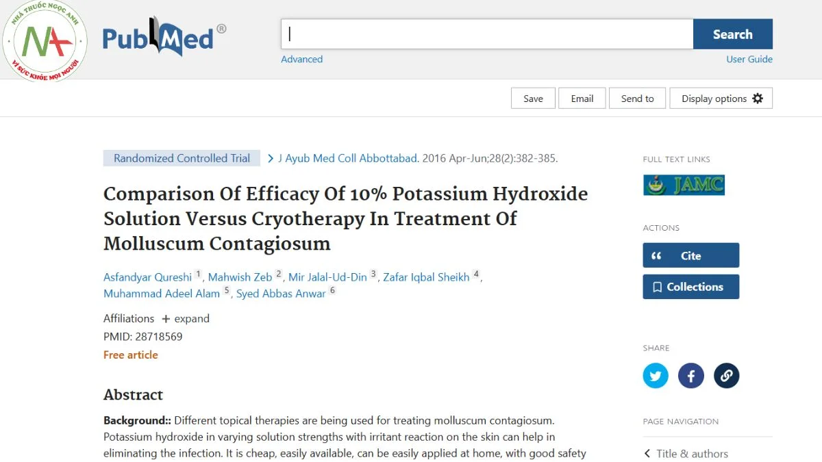 Comparison Of Efficacy Of 10% Potassium Hydroxide Solution Versus Cryotherapy In Treatment Of Molluscum Contagiosum
