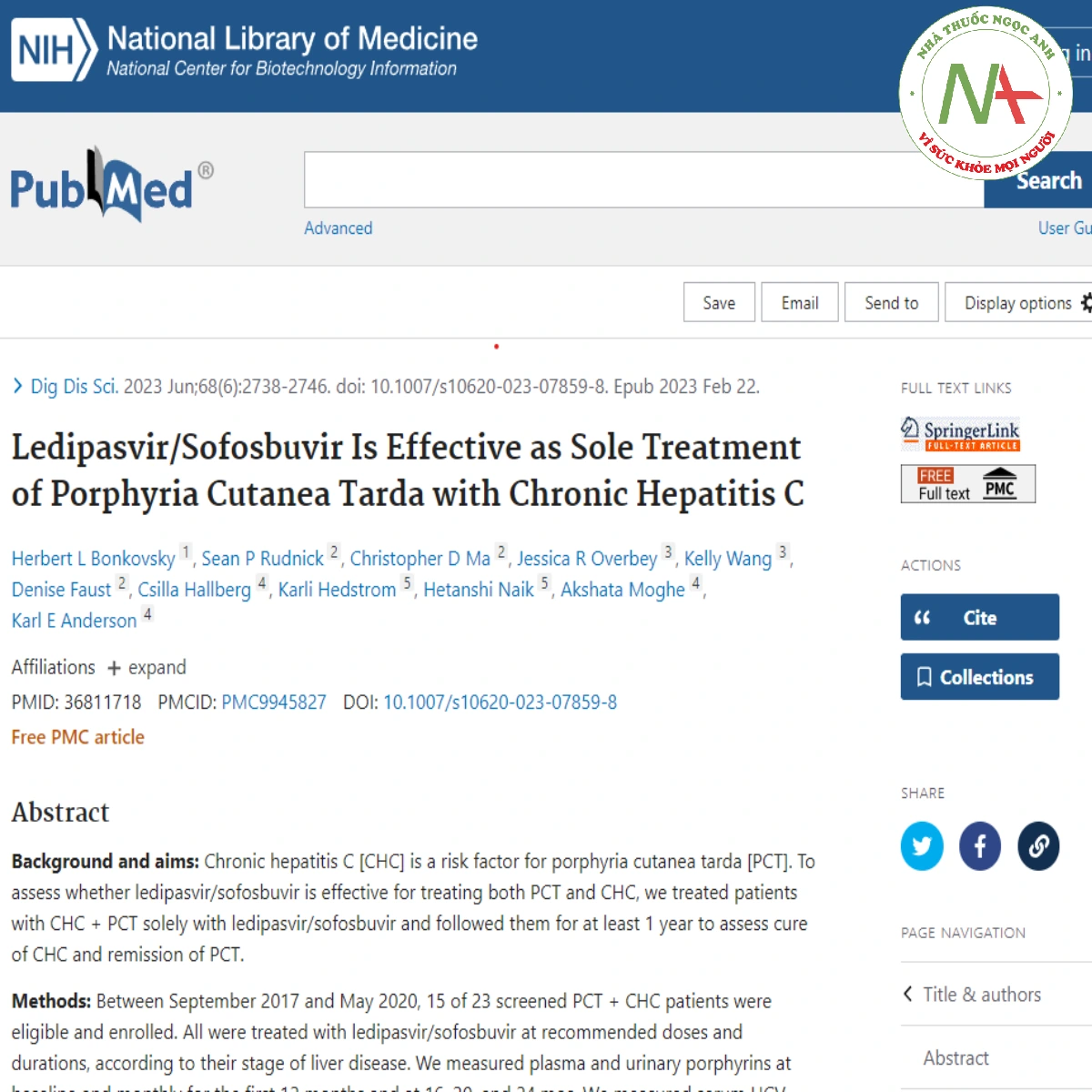 Ledipasvir/Sofosbuvir Is Effective as Sole Treatment of Porphyria Cutanea Tarda with Chronic Hepatitis C