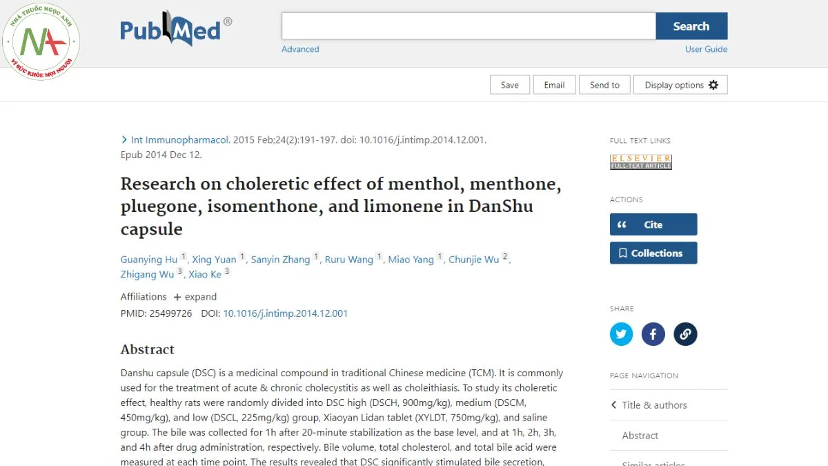 Research on choleretic effect of menthol, menthone, pluegone, isomenthone, and limonene in DanShu capsule