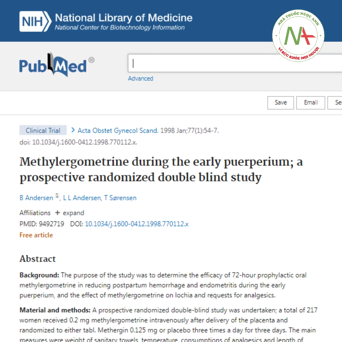 Methylergometrine during the early puerperium; a prospective randomized double blind study