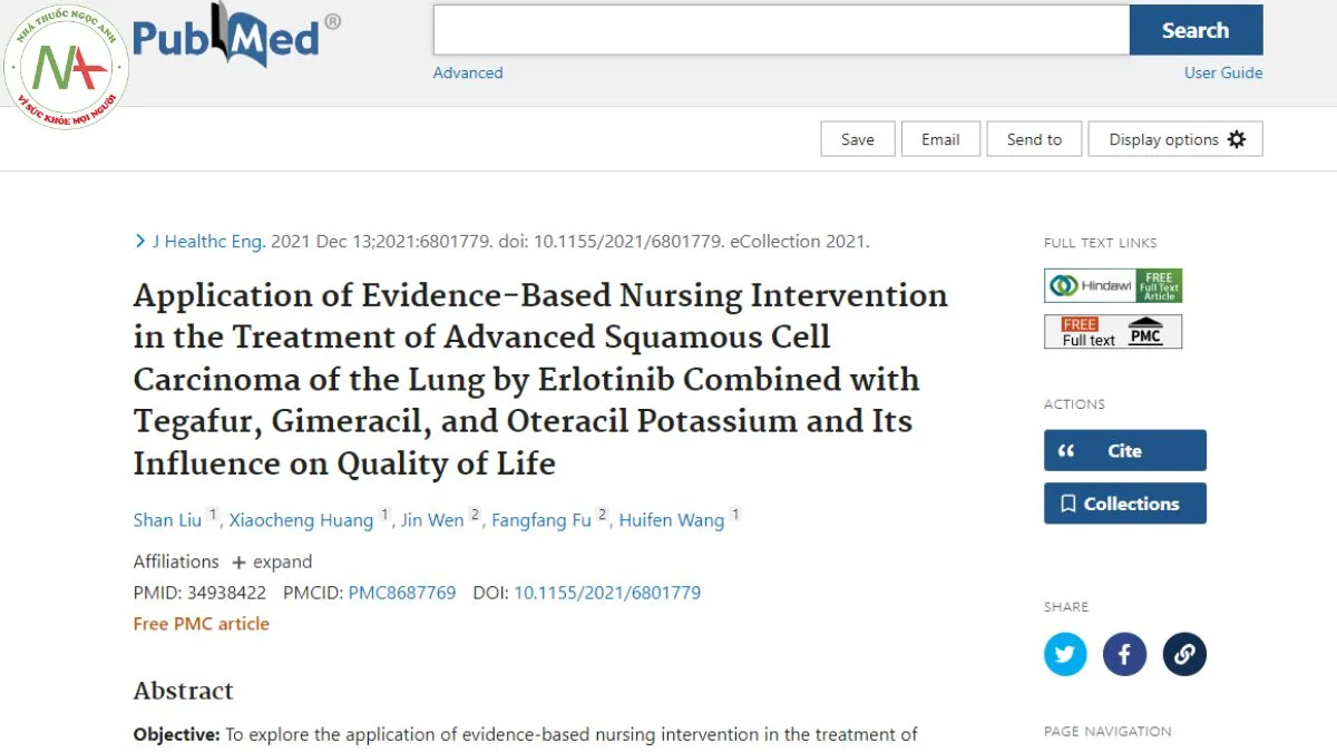 Application of evidence-based nursing intervention in the treatment of advanced squamous cell carcinoma of the lung by erlotinib combined with tegafur, gimeracil, and oteracil potassium and its influence on quality of life