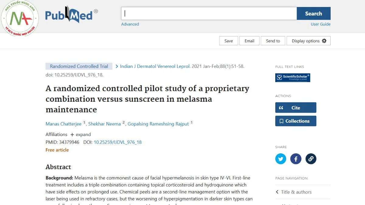 A randomized controlled pilot study of a proprietary combination versus sunscreen in melasma maintenance