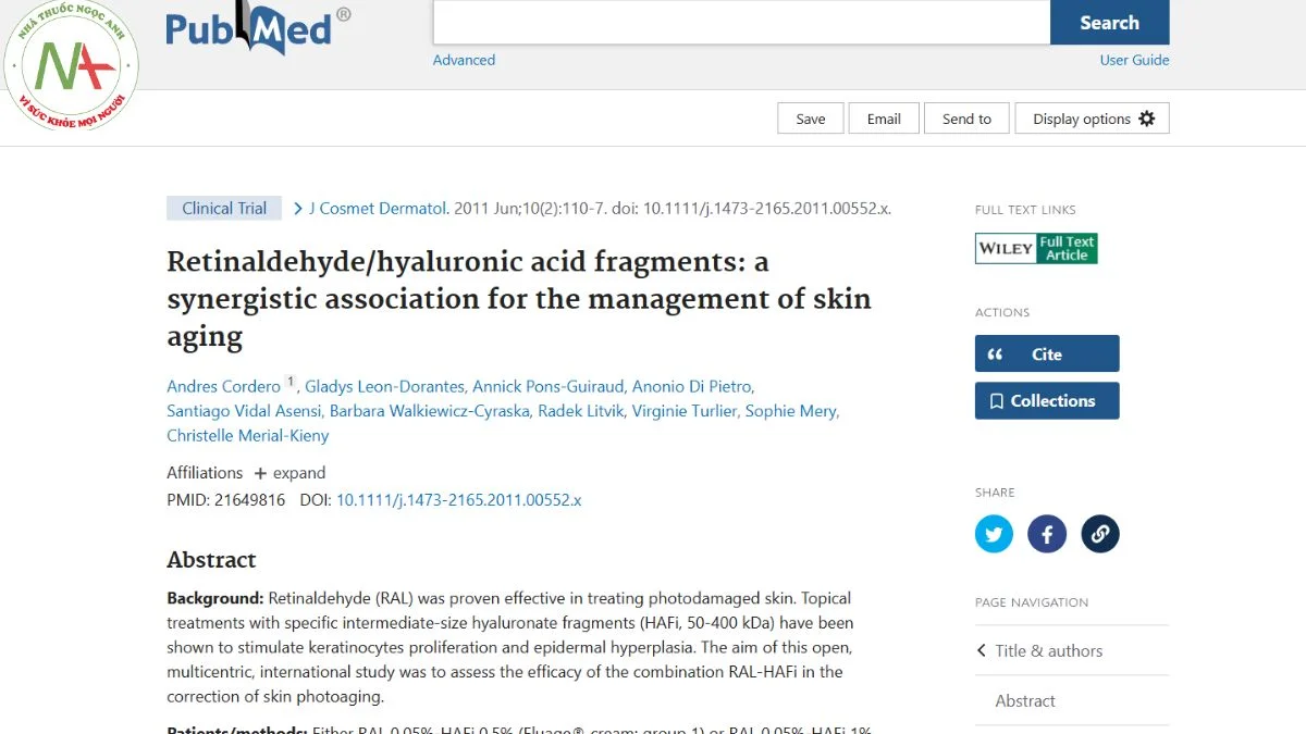 Retinaldehyde/hyaluronic acid fragments: a synergistic association for the management of skin aging