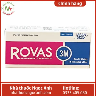 Mặt sau hộp thuốc Rovas 3M