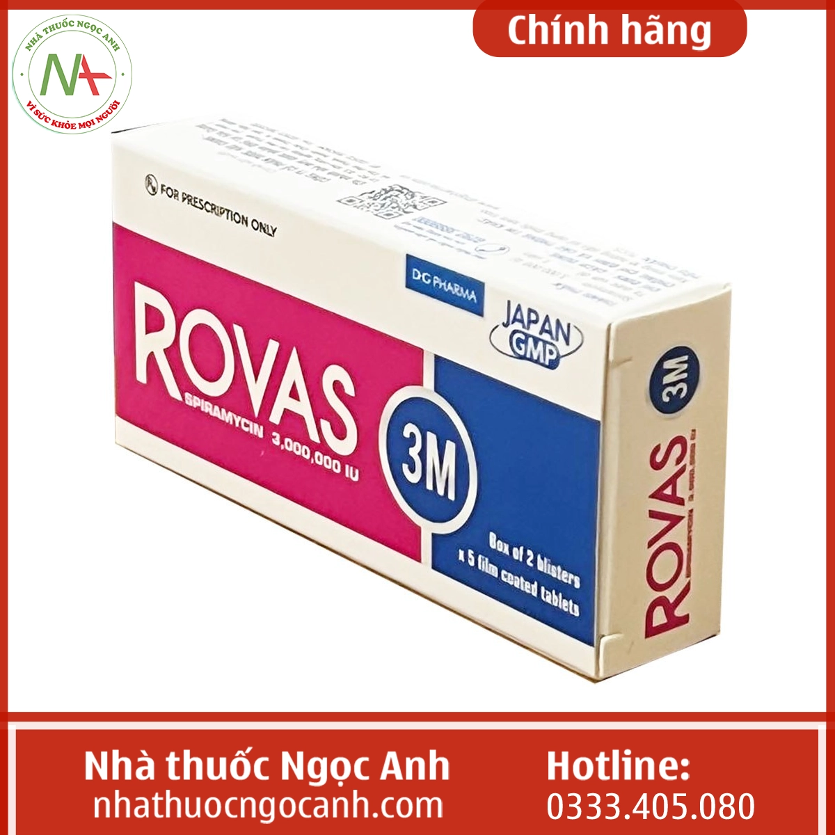 Mặt bên hộp thuốc Rovas 3M