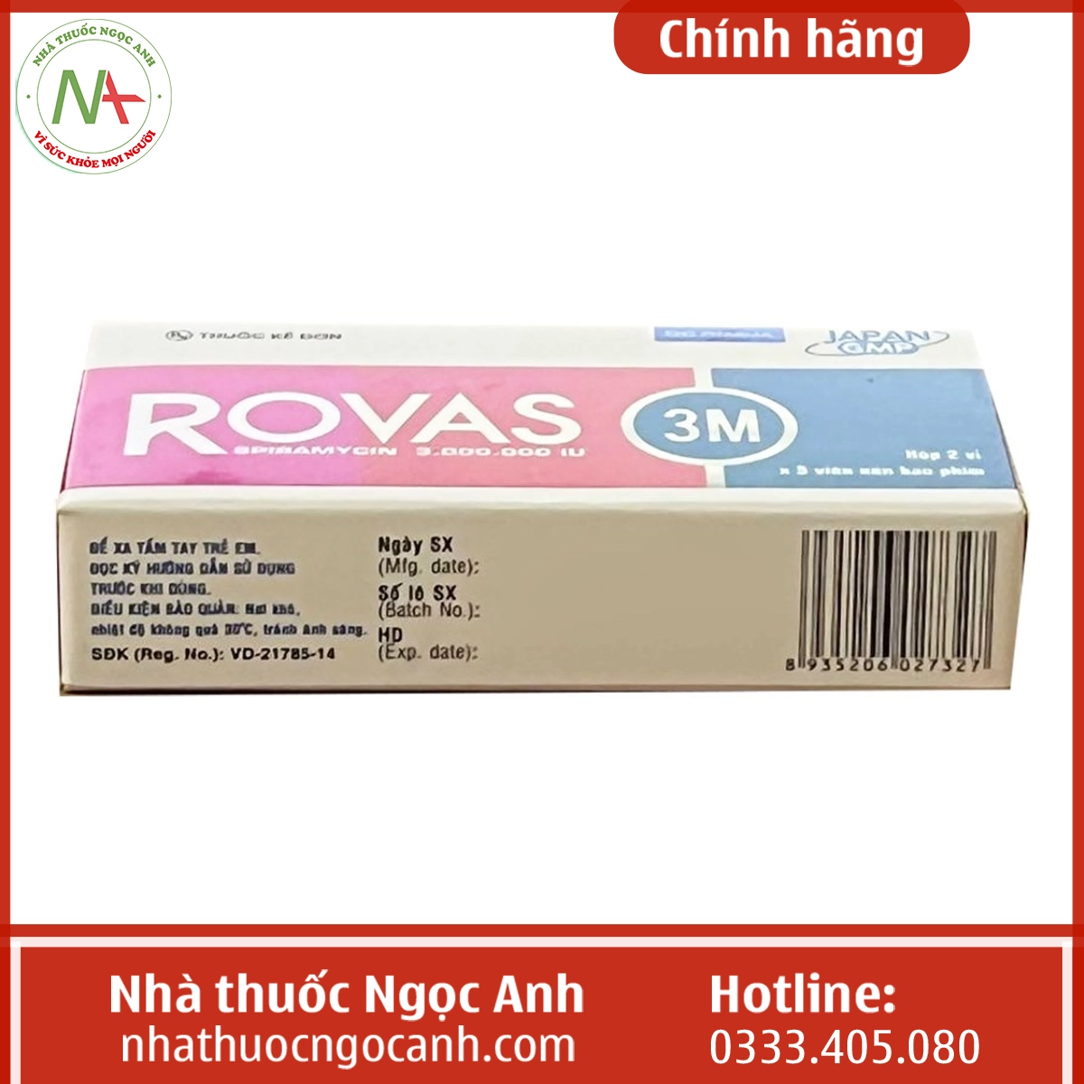 Mặt bên hộp thuốc Rovas 3M