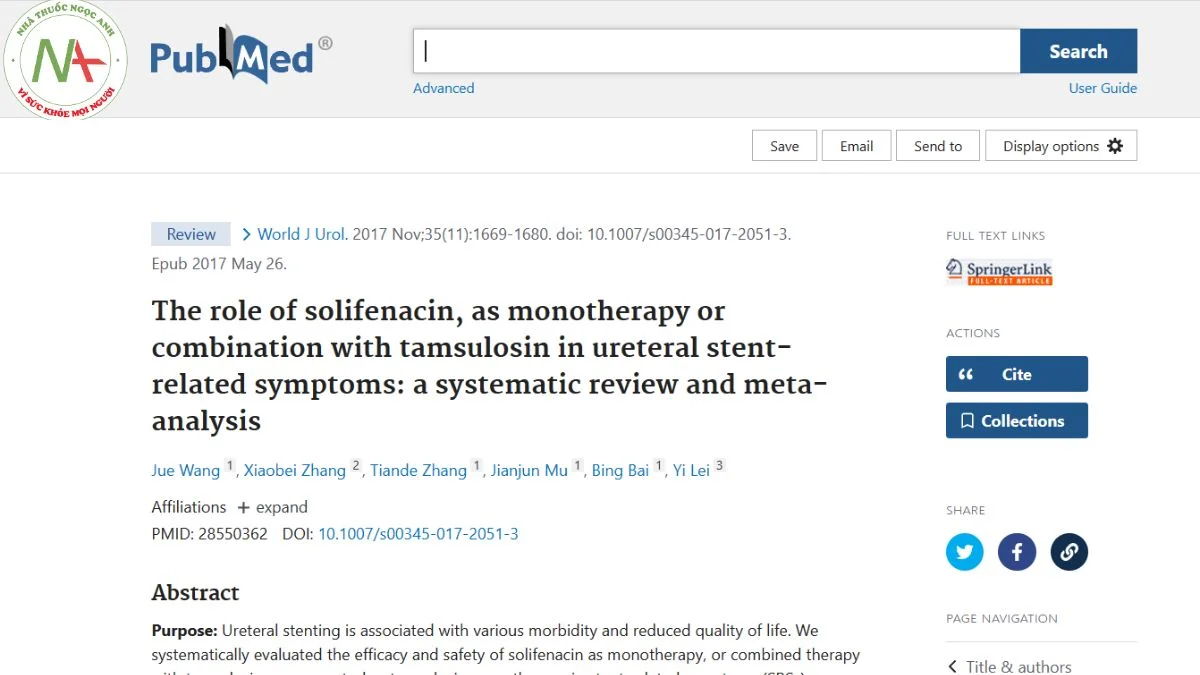 The role of solifenacin, as monotherapy or combination with tamsulosin in ureteral stent-related symptoms: a systematic review and meta-analysis