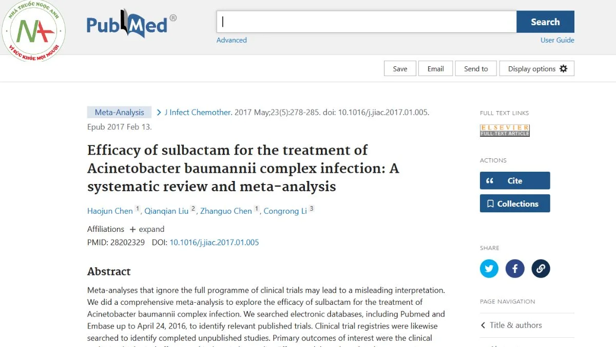 Efficacy of sulbactam for the treatment of Acinetobacter baumannii complex infection: A systematic review and meta-analysis