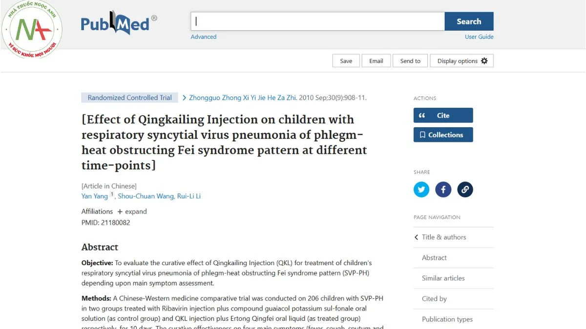 Effect of Qingkailing Injection on children with respiratory syncytial virus pneumonia of phlegm-heat obstructing Fei syndrome pattern at different time-points