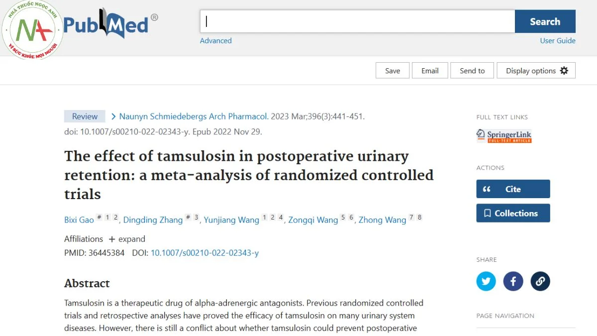 The effect of tamsulosin in postoperative urinary retention: a meta-analysis of randomized controlled trials
