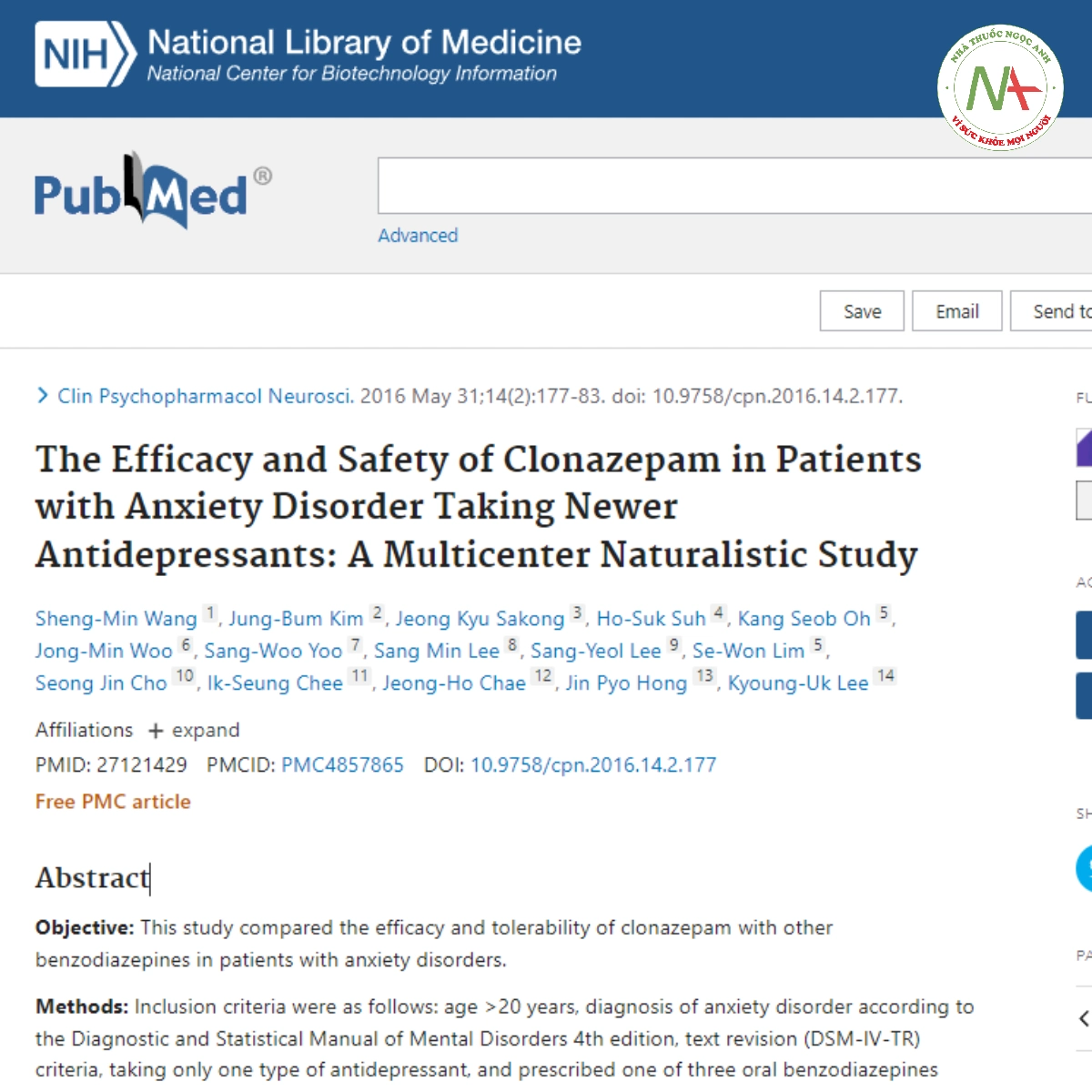 The Efficacy and Safety of Clonazepam in Patients with Anxiety Disorder Taking Newer Antidepressants: A Multicenter Naturalistic Study