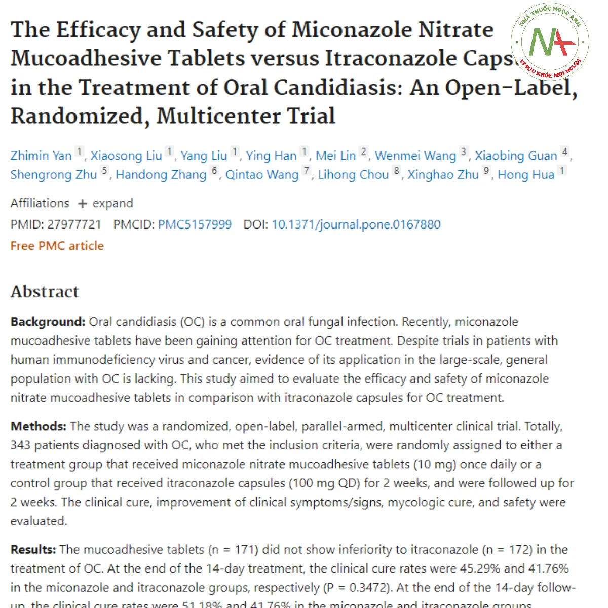 The Efficacy and Safety of Miconazole Nitrate Mucoadhesive Tablets versus Itraconazole Capsules in the Treatment of Oral Candidiasis: An Open-Label, Randomized, Multicenter Trial