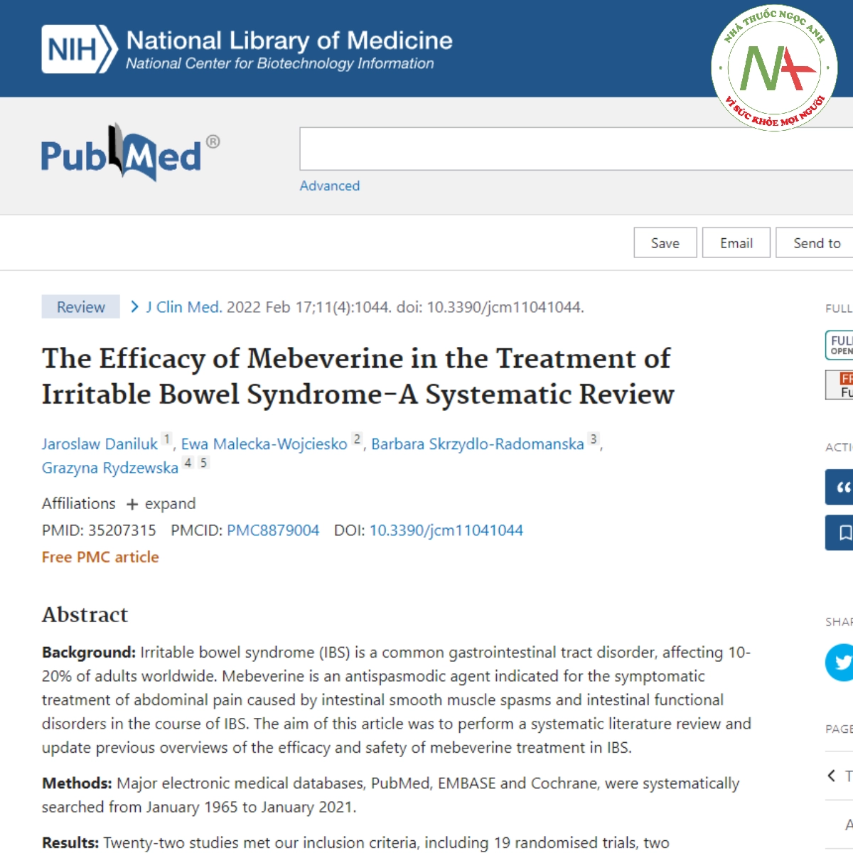 The Efficacy of Mebeverine in the Treatment of Irritable Bowel Syndrome-A Systematic Review