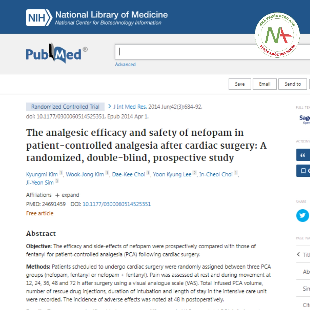 The analgesic efficacy and safety of nefopam in patient-controlled analgesia after cardiac surgery_ A randomized, double-blind, prospective study