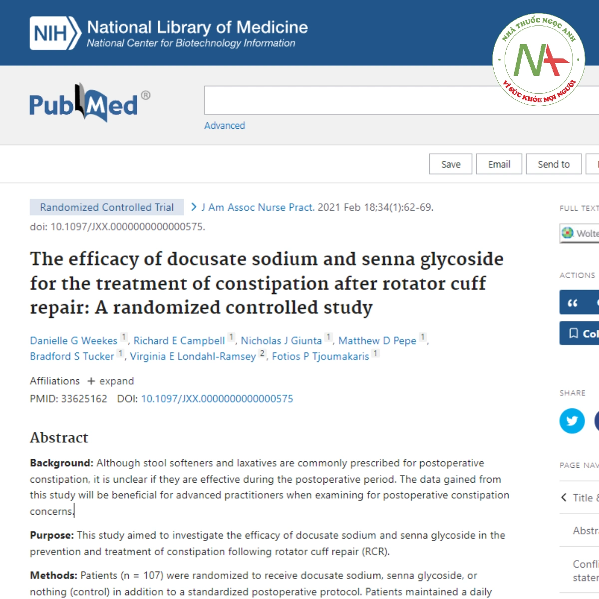 The efficacy of docusate sodium and senna glycoside for the treatment of constipation after rotator cuff repair_ A randomized controlled study