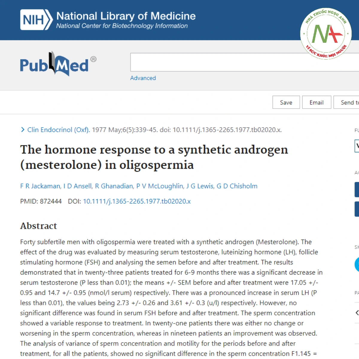The hormone response to a synthetic androgen (mesterolone) in oligospermia