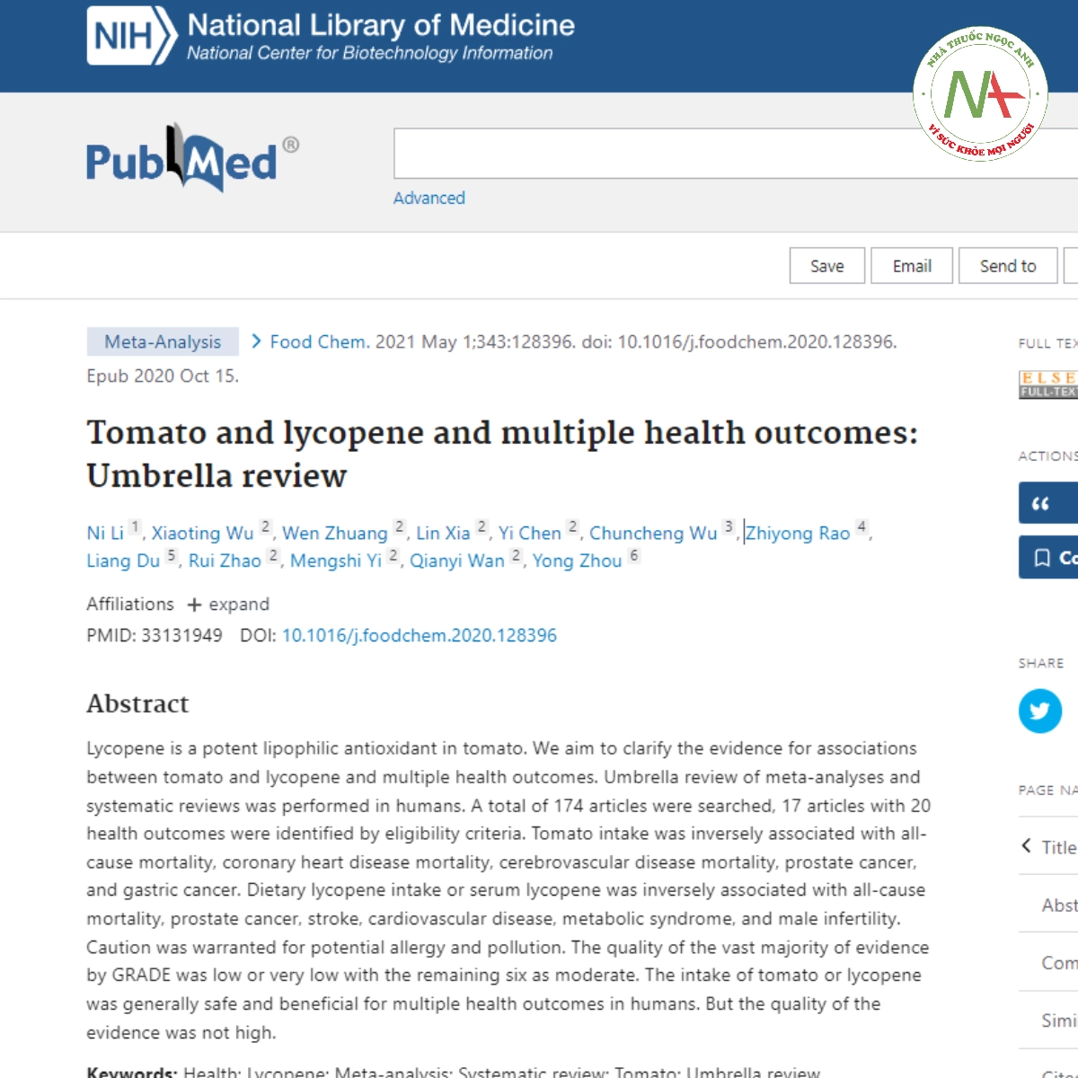 Tomato and lycopene and multiple health outcomes: Umbrella review