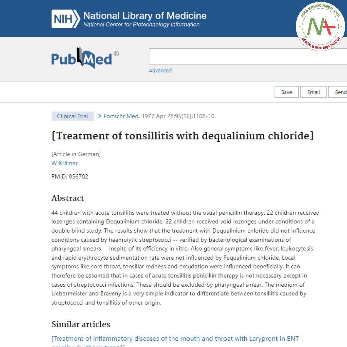 Treatment of tonsillitis with dequalinium chloride