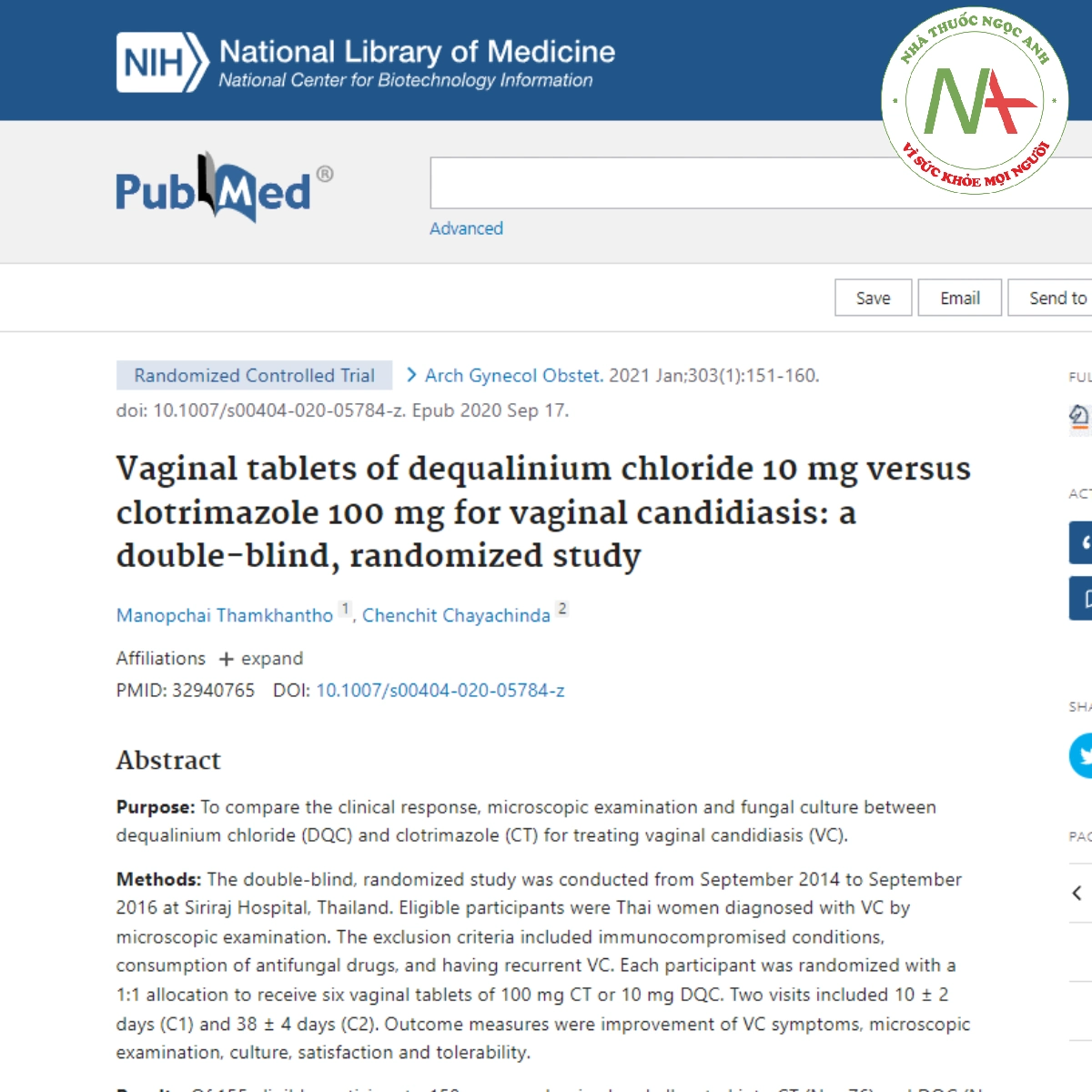 Vaginal tablets of dequalinium chloride 10 mg versus clotrimazole 100 mg for vaginal candidiasis_ a double-blind, randomized study