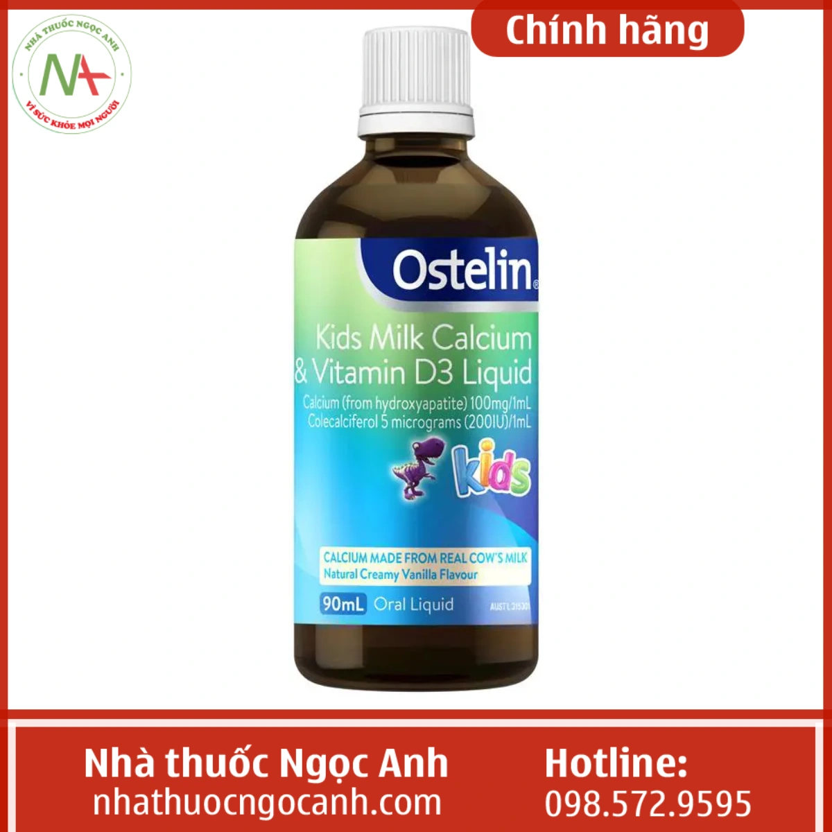 CANXI SỮA OSTELIN KIDS MILK CALCIUM & VITAMIN D3 CỦA ÚC LỌ 90ML